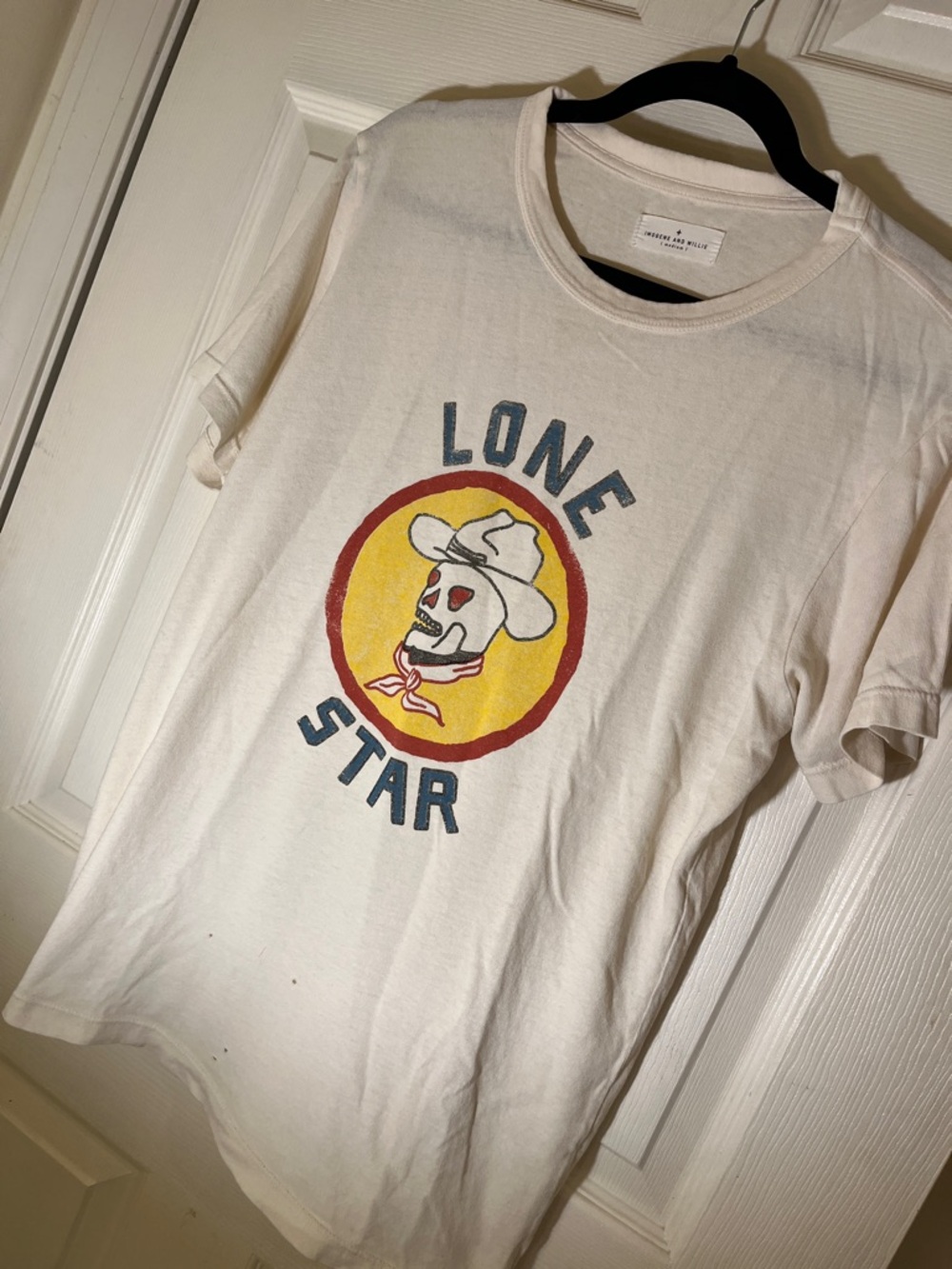 Imogene and Willie LONE STAR Skull Tee - off White-Yellow & Red  100%cotton